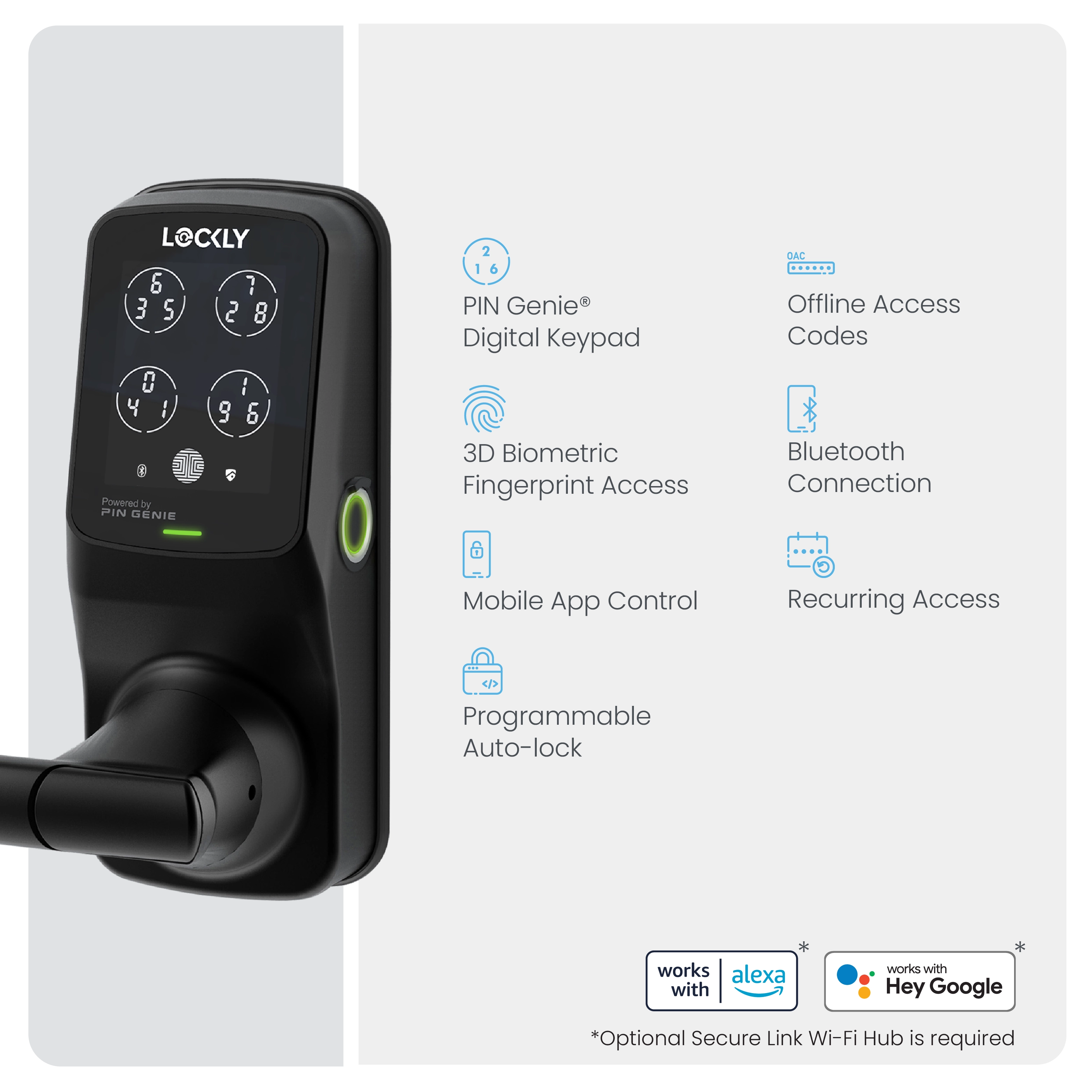 Lockly Secure Plus Peek-Proof Smart Lock Latch Edition