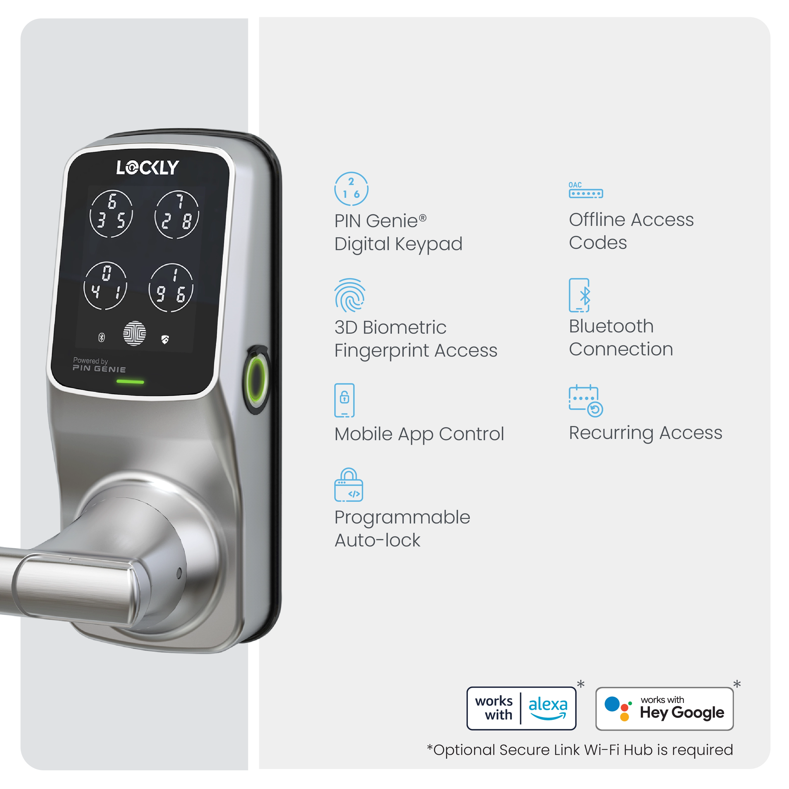 Lockly Secure Plus Peek-Proof Smart Lock Latch Edition