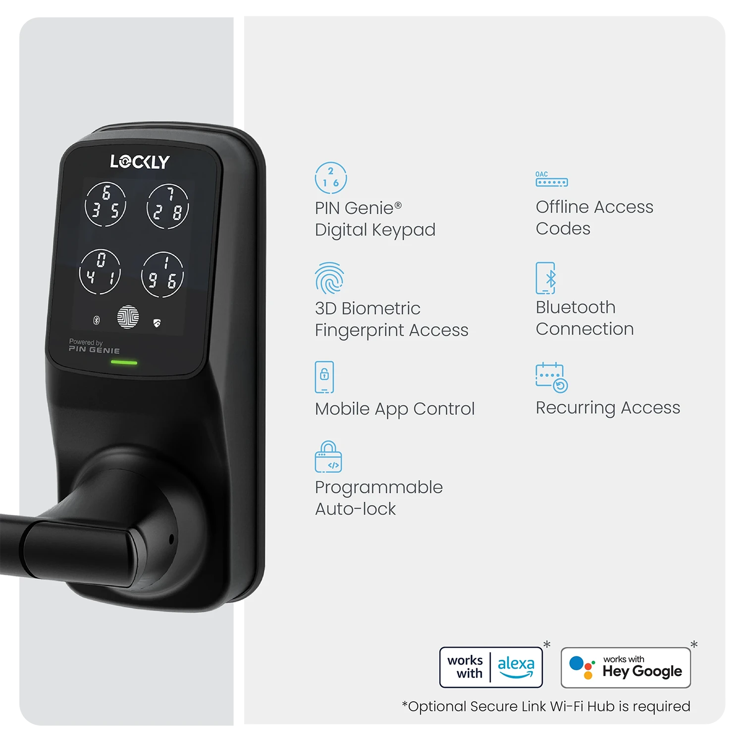 Lockly Secure Plus Peek-Proof Smart Lock Latch Edition