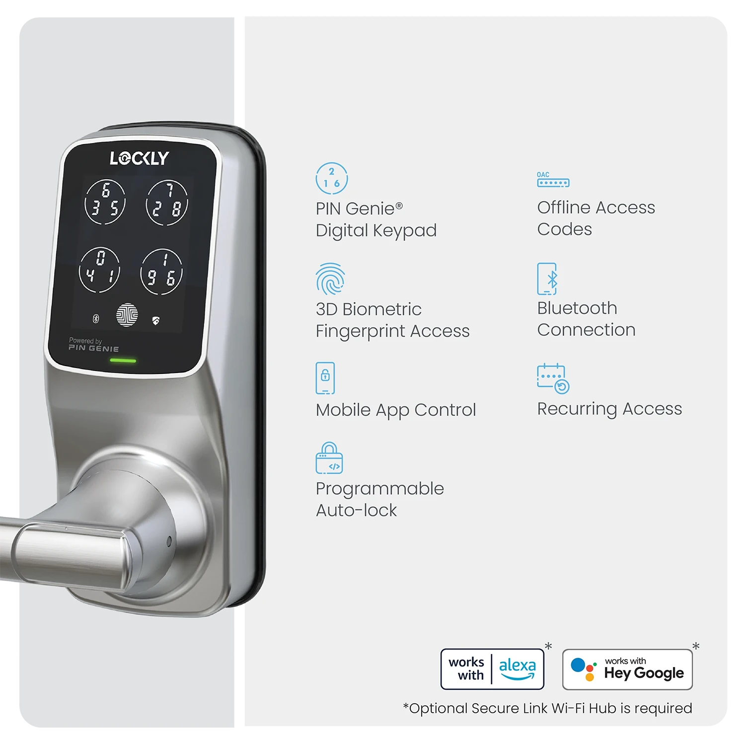 Lockly Secure Plus Peek-Proof Smart Lock Latch Edition