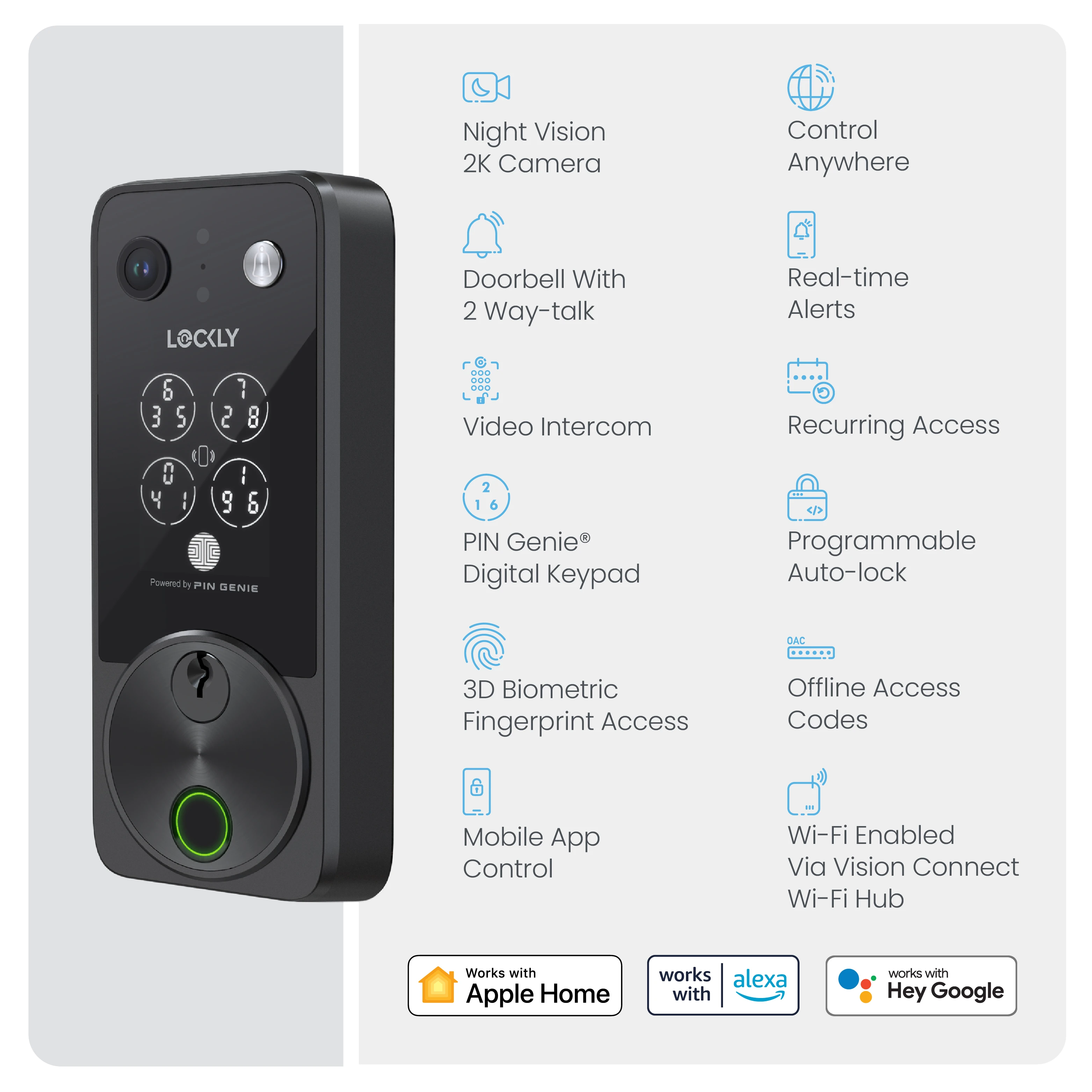 Lockly Vision Zeno Series Video Smart Lock with 2K Video Camera