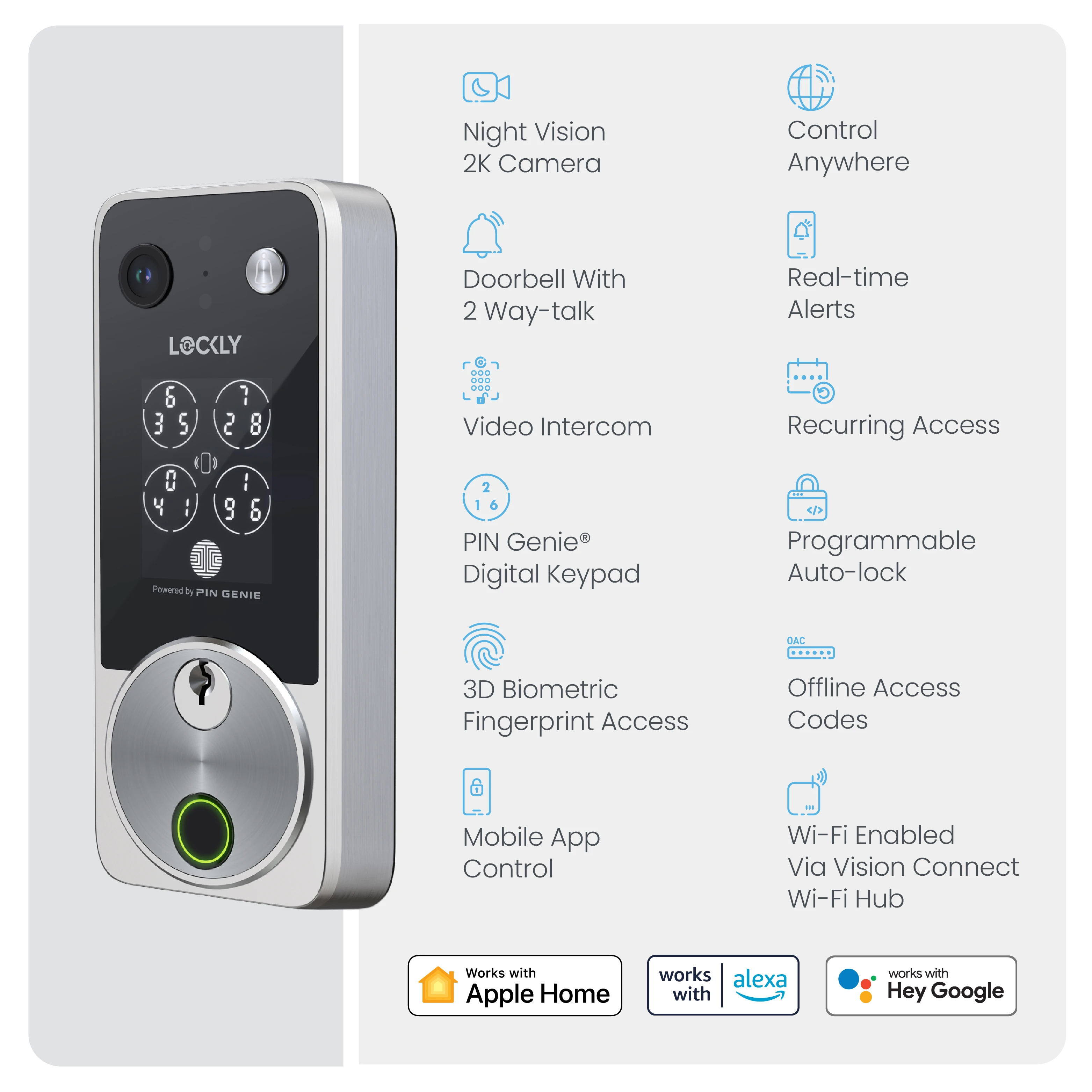 Lockly Vision Zeno Series Video Smart Lock with 2K Video Camera