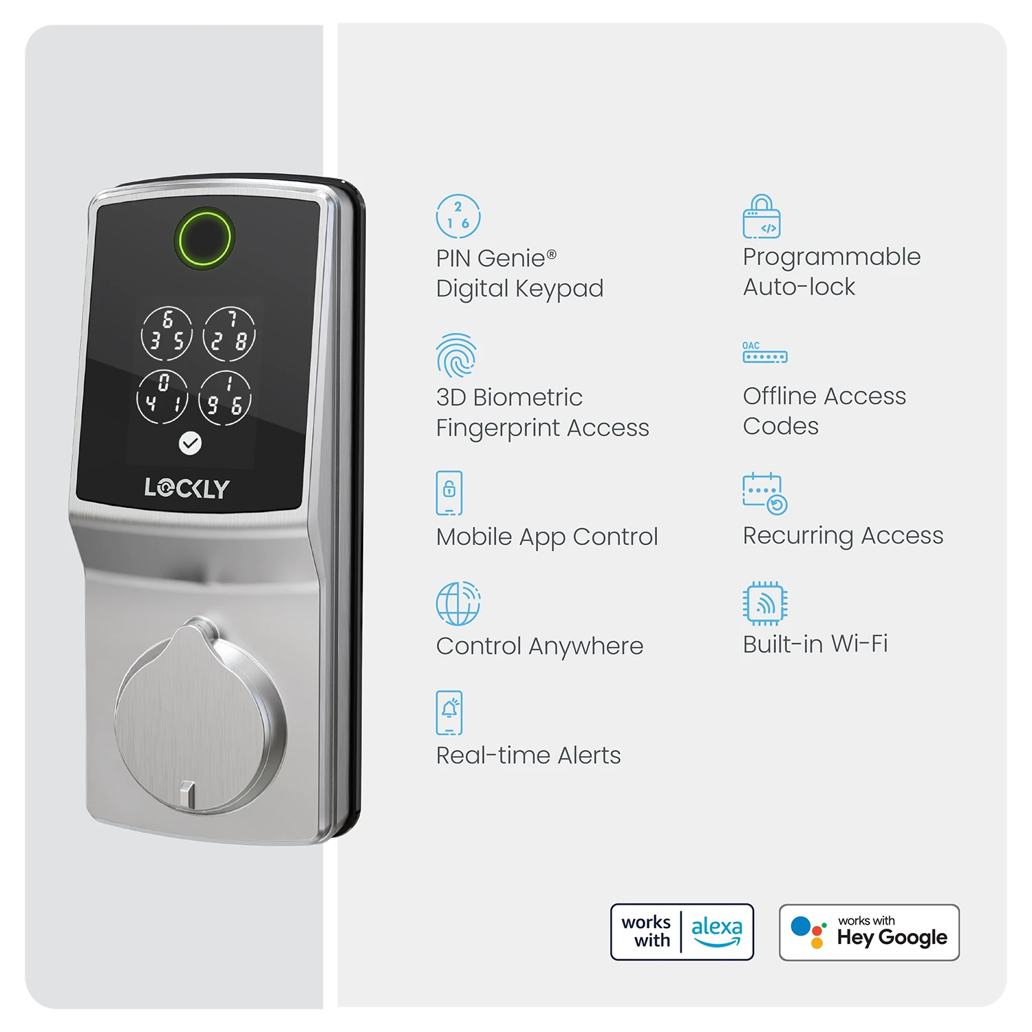 Lockly Secure Pro Deadbolt Latest Version Smart Lock with Built-in Wi-Fi